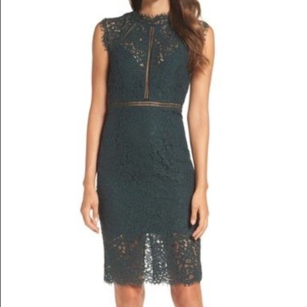 Bardot Lace Sheath Dress - Forest